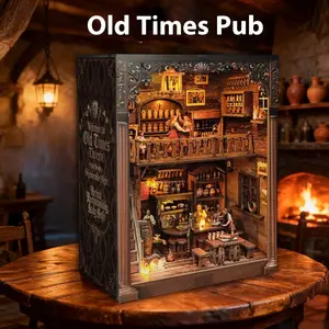 Book Nook Kit, Miniature Furniture, DIY Miniature Dollhouse Kit for Adults and Teens, Booknook Tiny House Kit Bookshelf Decoration 3D Wooden Puzzle Bookend[Old Time Tavern]