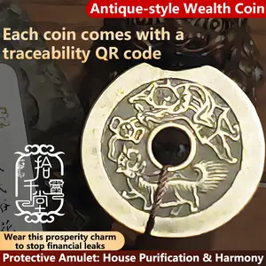 Bring in wealth and treasures, thousands of taels of gold;foreigner dancing with lion pattern-Chinese numismatic charm,Lucky ornament, Feng Shui ornament,Spiritual Awakening,Improve fortune,Chinese Gifts,Chinese-style decorations,Chinese specialties