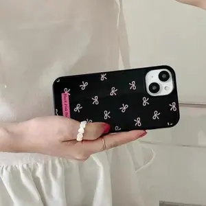 Aesthetic Black & Pink Bow Phone Case for iPhone 17, 16, 15, 14, 13, 12 & Pro Max, Cute Shockproof Cover