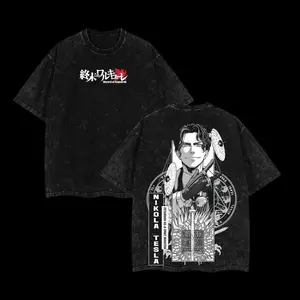 Nikola Tesla x Record Of Ragnarok Anime Double Printed Vintage Washed Tee Unisex Oversize Anime Manga Washed Heavyweight Cotton T-shirt Ragnarok Merch Tesla Fan