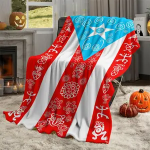 Puerto Rican Totem Blanket Soft Flannel Digital Print Unique Decorative Throw for Sofa Bed Cultural Atmosphere Home Decoration