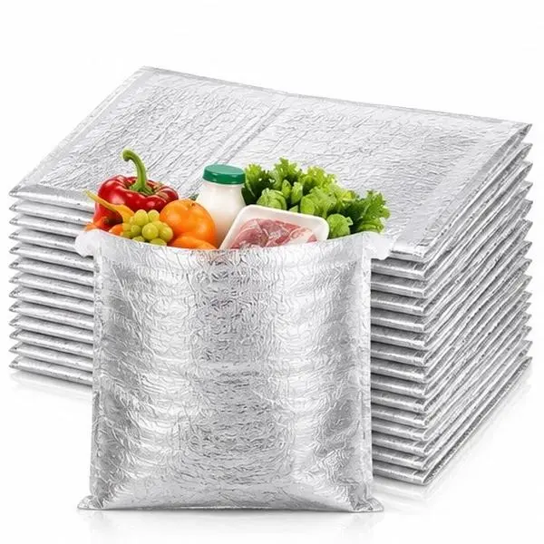 Reusable Insulated Thermal Bags, 15.7 x 15.7 Inch (40 x 40 cm) Aluminum Foil Food Pouches, Hot & Cold Insulated Bag Liners for Groceries, Food Delivery, Catering, Travel & Meal Prep