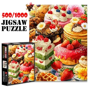 1pc 1000 piece adult puzzle 70x50cm Assorted Cakes, Pancakes & Waffles with Fruits and Flowers 500 pieces of paper jigsaw puzzle, suitable for adults and families, large-scale DIY puzzle interacti