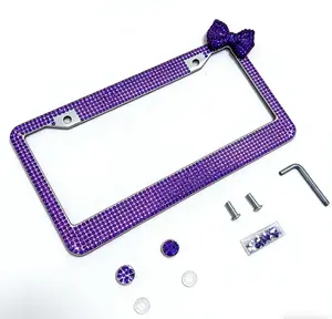 Pink Rhinestone Bow License Plate Frame - 1 pcs!  Sparkling car decor for girls. Fun car accessories & women's car essentials. Truck Vehicle