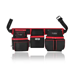 FUERI 23-Pocket Nylon Red and Maroon Tool Belt, Comes with Spacious Pouches, Nylon Adjustable Tool Belt for Carpenters, Electricians, Framers & Pros.