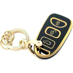 Key Fob Cover for Hyundai/Kia with Keychain Soft TPU Car Key Shell Case Protector Compatible with Hyundai Elantra Accent Sonata Kia Optima 3 Button + Panic