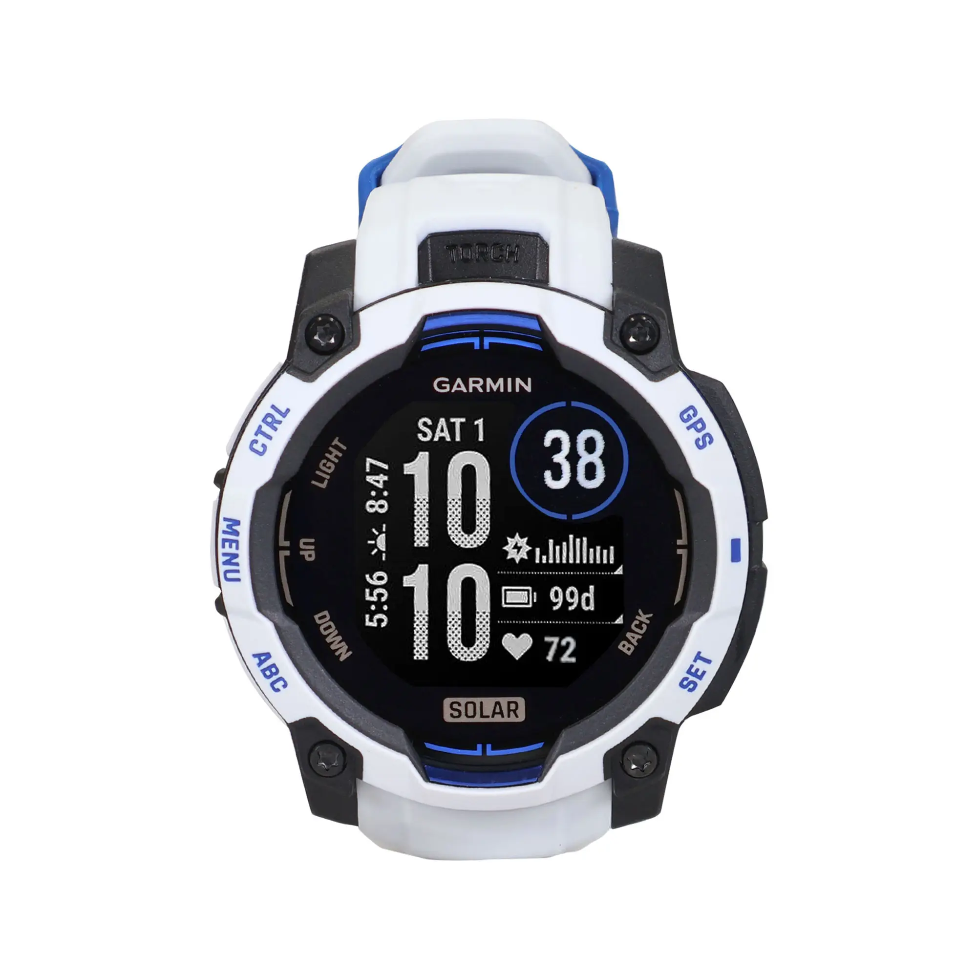 Garmin Instinct 3 Solar GPS Smartwatch 45 mm, Silicone Band (Whitestone with Whitestone/Bolt Blue)