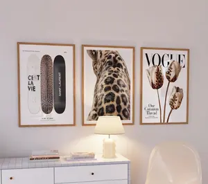 Set of 3 Vintage Prints Leopard Cheetah Print 8 Ball Lucky Black and White Trendy Wall Art Gallery Preppy Luxury Home Decor