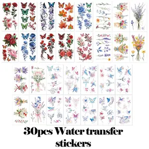 Butterfly & Flower Pattern Temporary Tattoo Sticker, 30pcs/set Water Transfer Tattoo Sticker, DIY Body Art Decoration for Women & Girls