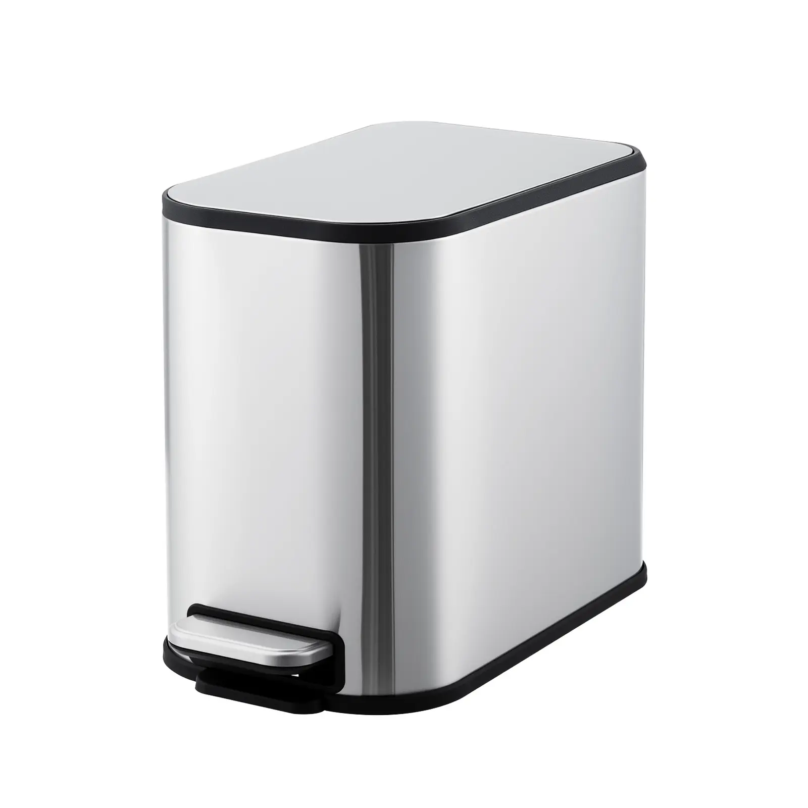 Garvee Small Stainless Steel Trash Can With Soft Close Lid Fingerprint Resistant Slim Step Garbage Bin With Removable Inner Bucket For Bathroom