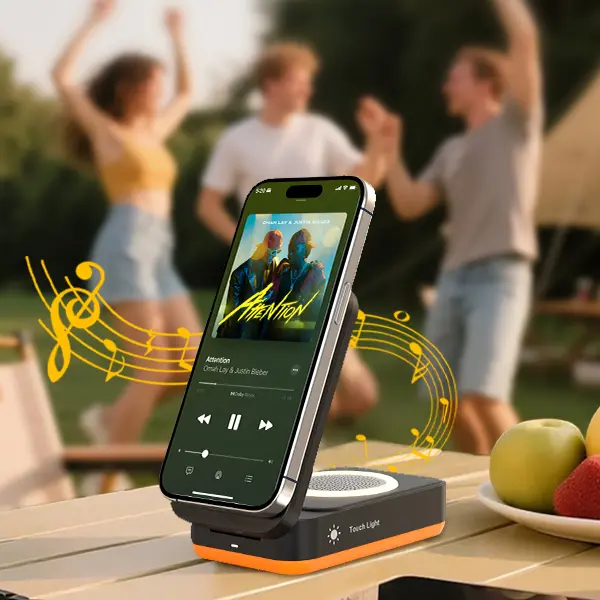 BLKE 3-in-1 Multifunction Bluetooth Speaker - Foldable Phone Stand with Night Light, Adjustable Desk Holder for iPhone 17/16/15/14/13/12 Pro Max All Series, Smartphone & Cellphone Compatible