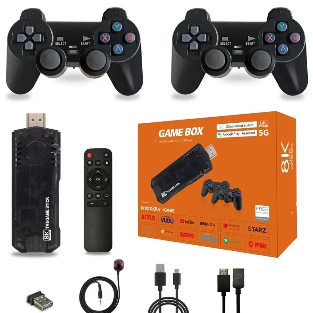 X8 8K HDMI Retro TV Game Stick, 64GB Video Game Console with 2 Wireless Game Controllers Plug and Play
