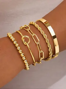A set of 5 thick metal bracelet and bracelet pieces, with a fashionable, elegant and retro design, is suitable for vacation, party, date gifts and daily wear as jewelry