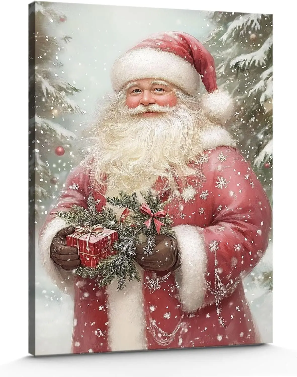 Classic Santa Claus Christmas Canvas Wall Art – Festive Holiday Painting for Vintage Christmas Home Decor