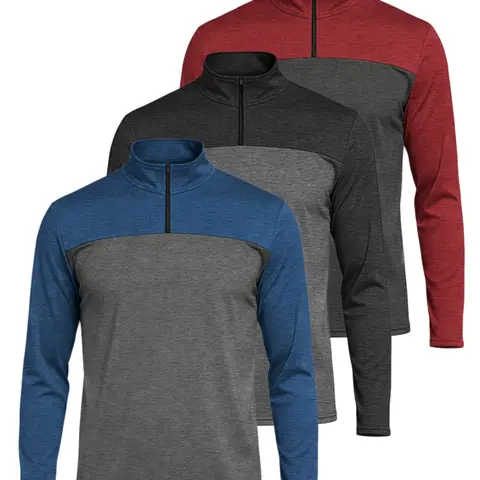 Real Essentials 3 Pack: Men's Dry-Fit Active Quarter Zip Long Sleeve Athletic Performance Pullover (Available In Big & Tall)