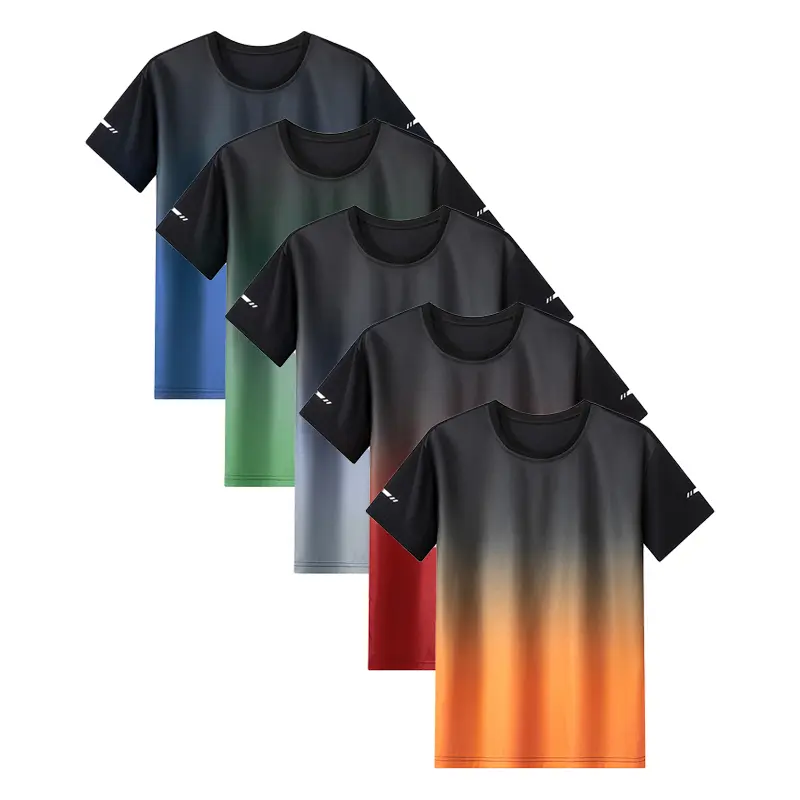 Men’s sportswear, gradient slim-fit T-shirts available in packs of 1–5 pieces, made from lightweight, breathable knit fabric, suitable for summer workouts at the gym and running.