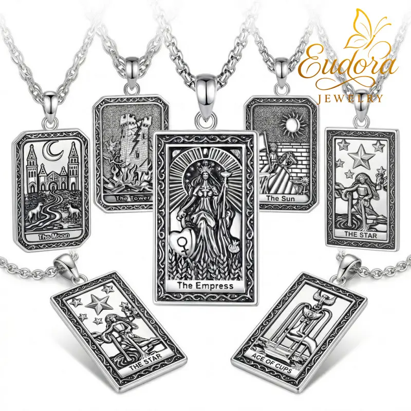 Eudora Tarot Card Necklace, Major Arcana Pendant, Spiritual Astrology Jewelry, High Priestess, The Sun, The Lovers, The Fool, Energy Healing Gift