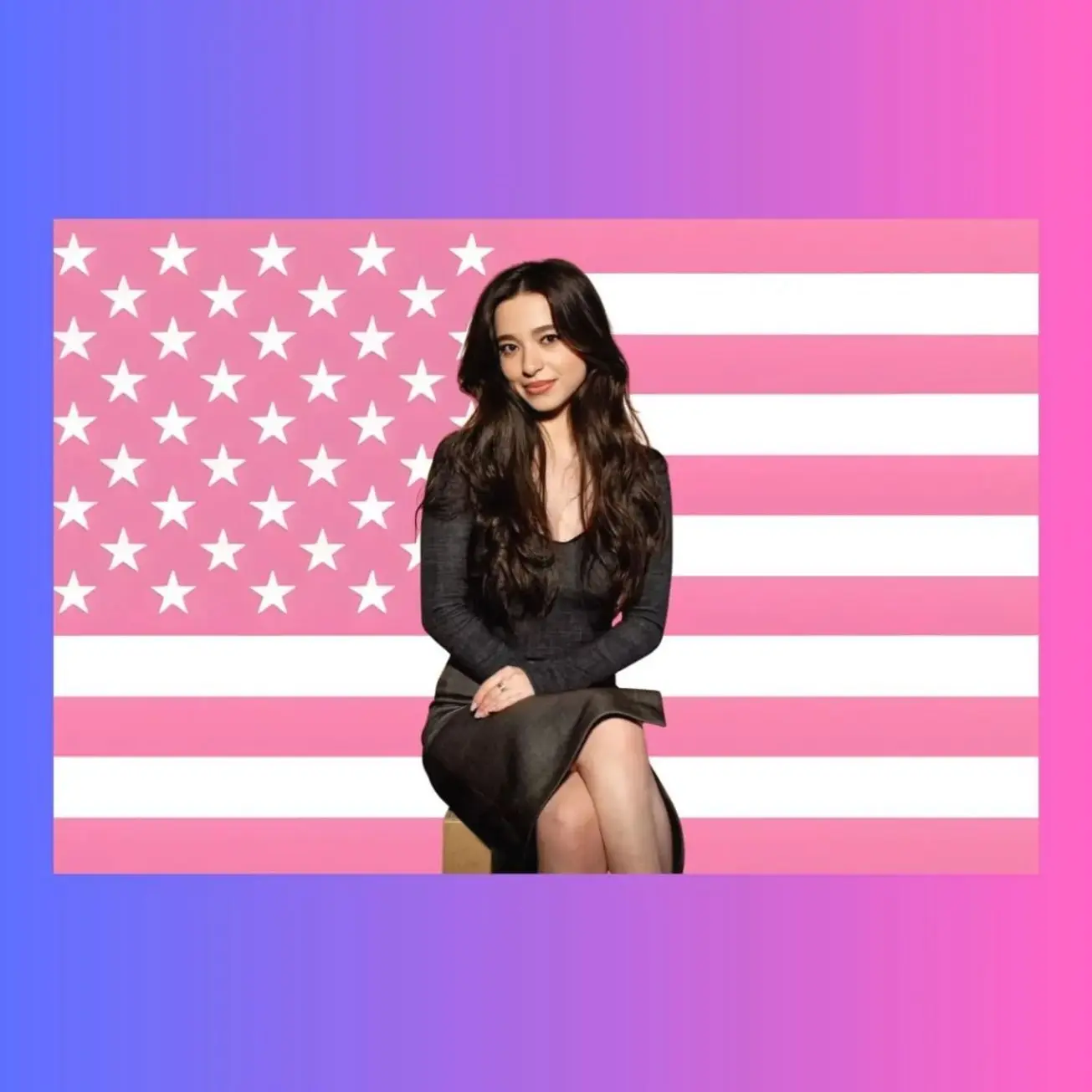 Mikey Madison Pink American Flag Tapestry | Hollywood Glam Wall Hanging Banner | Celebrity Dorm Room Poster Flag Decor Gift