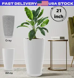 21" Tall Flower Pot Indoor Round Planter Rough Planter w/ Drainage Holes Saucer