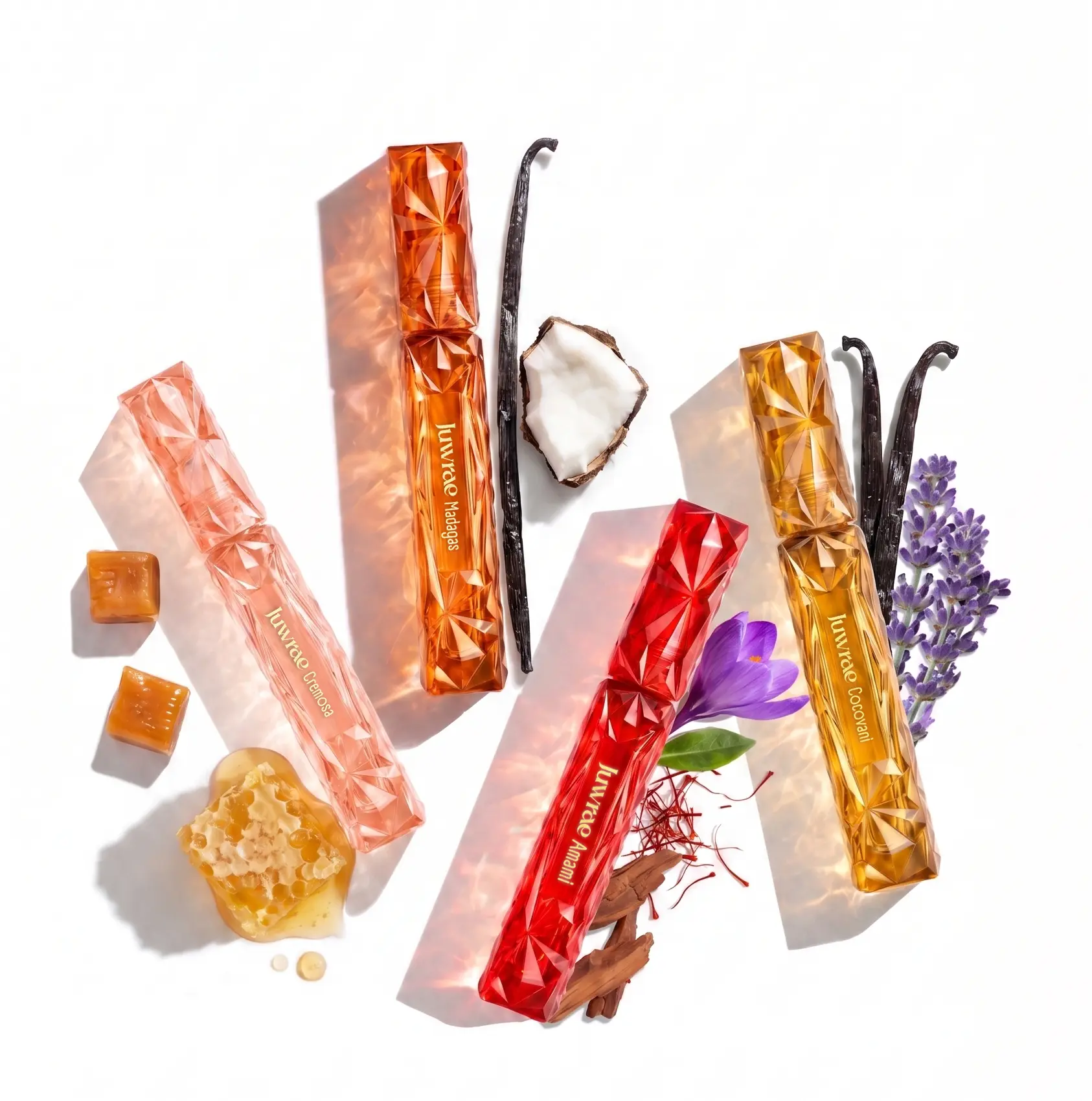 Juwrae Women's Luxury Roll-On Perfume Oil Collection - 4 x 7ml Travel-Size, Long-Lasting Fragrances (Cremosa, Madagas, Cocovani, Amami) sohochic
