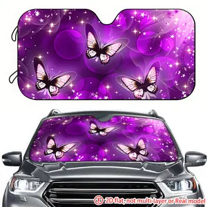 1pc purple background butterfly pattern car sunshade 2D high-definition printing, car sunshade effectively blocks sunlight, suitable for truck, RV, General Motors front windshield decoration