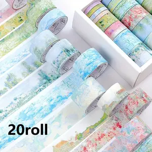 20 Rolls Vintage Garden Art Paper Tape Sticker Set, Ideal for Journals, Bullet Notes, Planners, Plant Landscape Design Stationery