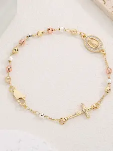 Three-Color Copper Rosary Bracelet, Classic Prayer Beads with Cross, Unisex Jewelry, Perfect Gift for Valentine's Day, Birthday, All Seasons