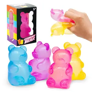 Gummy Bear- Sensory Fidget Toy with Jelly-Like Filling- 3.5" Tall- Colors May Vary(Pack of 1) Squeeze, Pull& Smush, Random Color