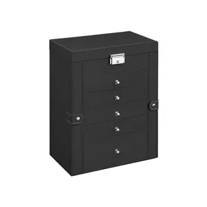 SONGMICS HOME 6 Tier Jewelry Box, Jewelry Case with 5 Drawers, Large Storage Capacity, with Mirror, Lockable, Jewelry Storage Organizer, Gift for Loved Ones, For Watches