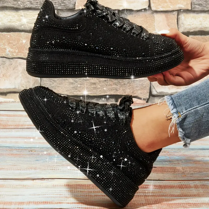 Women's Sparkly Sequin Sports Shoes - Polka Dot Lace-Up Low-Top Footwear for Party, Prom Fashion Wear, Shoe, Polka Dots, Rubber, Sneaker, Sequins, Glam, All Season, Casual, Walking Shoes