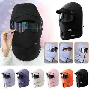 Windproof Winter Riding Mask with Integrated Goggles - Elastic Polyester Balaclava for Men & Women, Snap Closure, Hand Washable, Ski Mask- Warm, Full-Coverage Outdoor Hat in Black, Blue, Purple, Pink, and Orange