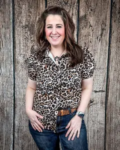 Celeste Puff Sleeve Studded Pearl Snap Shirt in Leopard by Lucky and Blessed