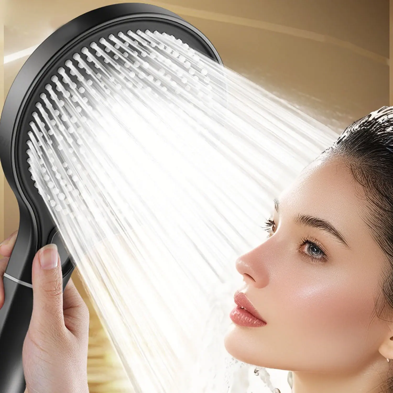 5.71in Round Large Panel Shower Head, 3 Spray Modes Rain/spray/mixed, Abs Modern Bathroom Showerhead, High Pressure Water Saving, Rainfall Shower Head
