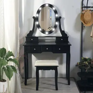 Garvee Modern Makeup Vanity Set with Illuminated Mirror, Padded Stool, and 5 Drawers - Versatile Changing Table for Girls and Women, Perfect for Bedroom Use