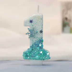 Snowflake birthday candles, blue birthday candles, cake decorating number candles, children's and adult birthday party supplies, anniversary and wedding supplies