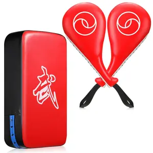 3 Pcs Taekwondo Kick Pads Muay Thai Pads MMA Karate Sparring Gear Martial Arts Kickboxing Training Pads Punching Striking Target Equipment PU Leather Paddles Strike Curved Kick Shield Red