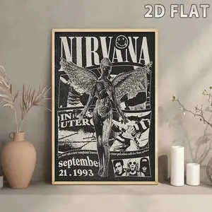 Album poster - black and white vintage music art print - for living room, bedroom, office - band memorabilia gift for grunge music fans - features an abstract design with minimalist style for kitchen, bathroom, dining room, bar - perfect for birthdays, an