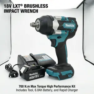 Makita DTW700 Electric Impact Wrench With Battery Charger for Mechanical Assembly  Tool High Torque Output Cordless Lithium Nailer Kit