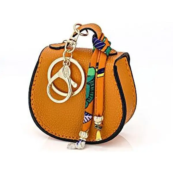 JTV Imitation Leather Gold-Tone Purse Charm Keychain, Fashion Bag Accessory for Costume Jewelry Collections, Bag Accessories
