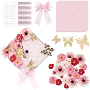 DIY Graduation Cap Decorations Kit 3 Construction Paper 15 Faux Assorted Flowers 3D Butterfly Pearl Rhinestone Bow Glitter Letter Stickers for DIY Grad Cap Topper(Pink)