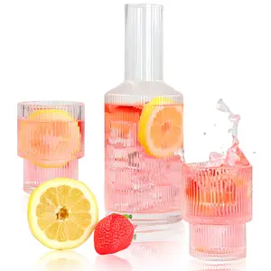 Potted Pans 3pc Vintage Bedside Water Carafe and Glass Set 28.7oz Glass Pitcher