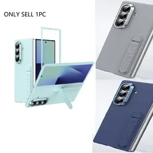 Samsung Galaxy Z Fold 7 Case, Plain Color Business Phone Cover, Hidden Stand, Blue, Unisex Smartphone Protector