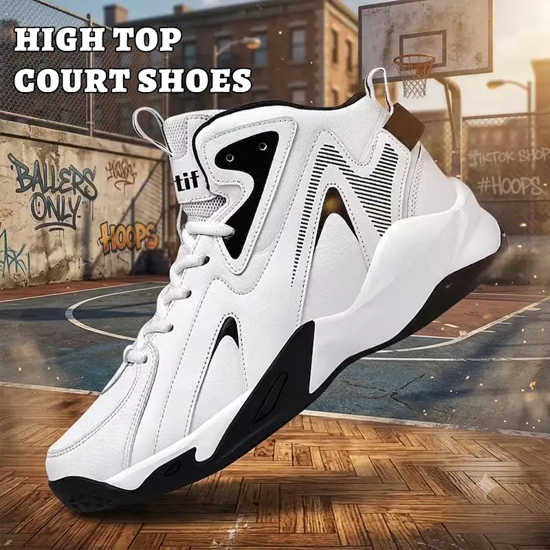 Men's High-Top Retro Basketball-Inspired Casual Trainer Shoes - Fashionable Sports Shoes with Breathable Mesh Upper, Fabric Lining, Non-Slip Wear-Resistant Design for Leisure, Outdoor Use, Laces, fashion All Seasons