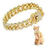 Cat & Dog Cuban Link Chain Collar with Rhinestones, Metal Chain with Secure Buckle, Pet Jewelry for Small & Medium Dogs, Cats, Kittens, Chic Appearance