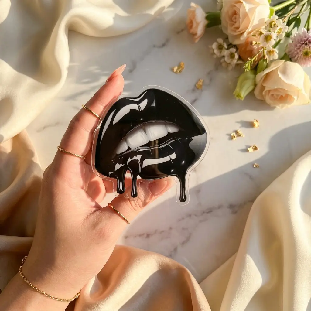Glossy Black Dripping Lips Phone Grip, Gothic Aesthetic Stand, Sexy Lip Mobile Acrylic Socket, Punk Alternative Gift For Her Case Accessory