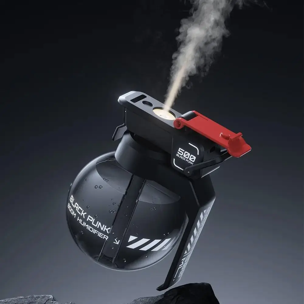 Hand Grenade Design 500ml Humidifier, USB Rechargeable Aroma Humidifier, Creative Gift, Trendy Play Mecha Humidifier for Home Office
