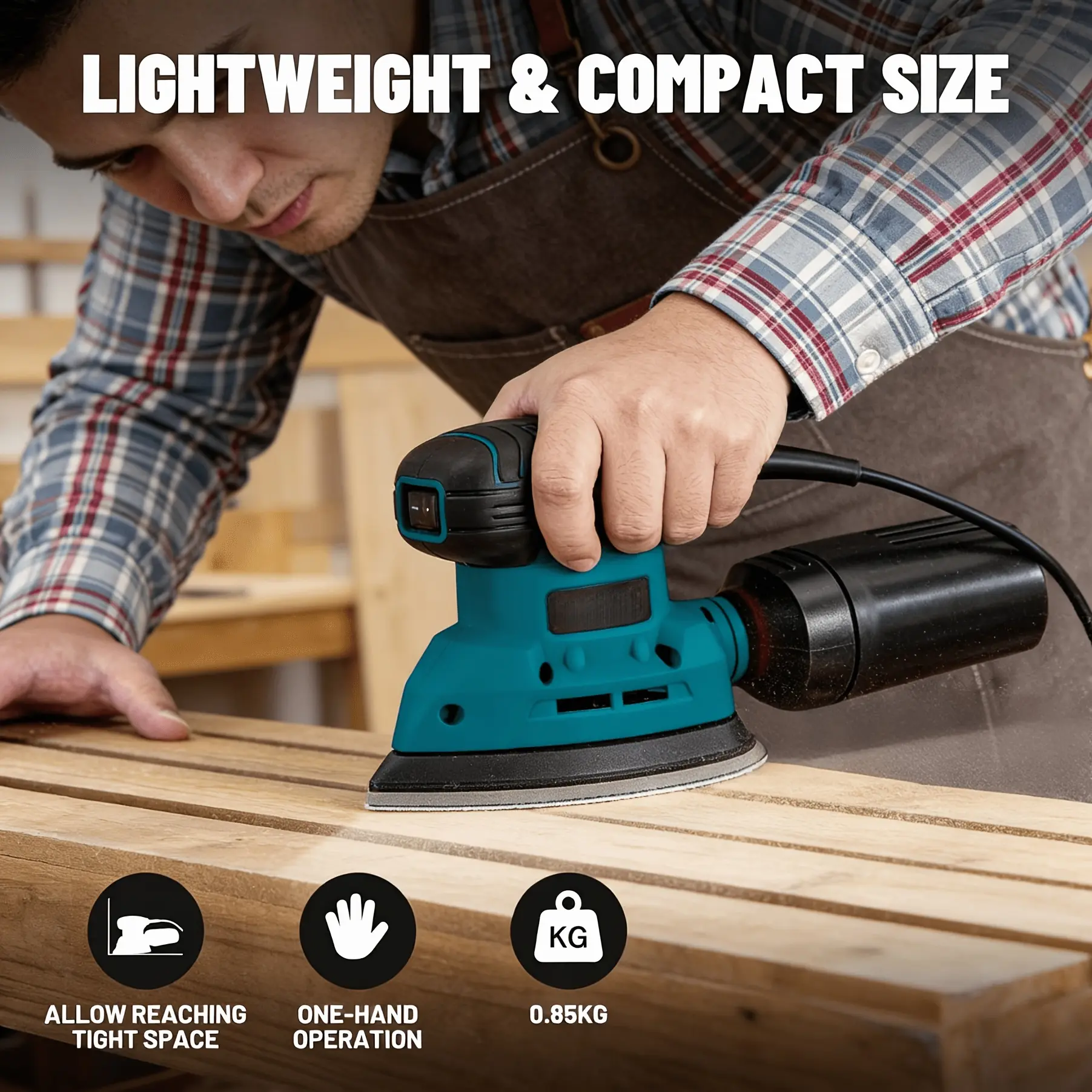 DLS03A Electric Hand Sander & Grinder, 130W Detail Sander Power Tool, Up to 13200RPM, with 12pcs Sandpaper, with Efficient Dust Collection System, One Hand Operation, for Wood Surfaces And Small Space Sanding (for Home DIY)