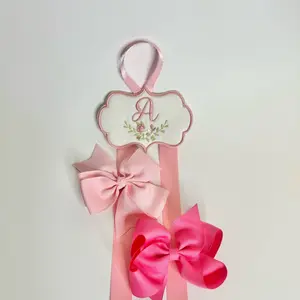 Personalized Hair Bow Holder, Girls Room Decor - Embroidered with Initial- Perfect Size for Organizing Multiple Hair Bows - Organiser, Gift