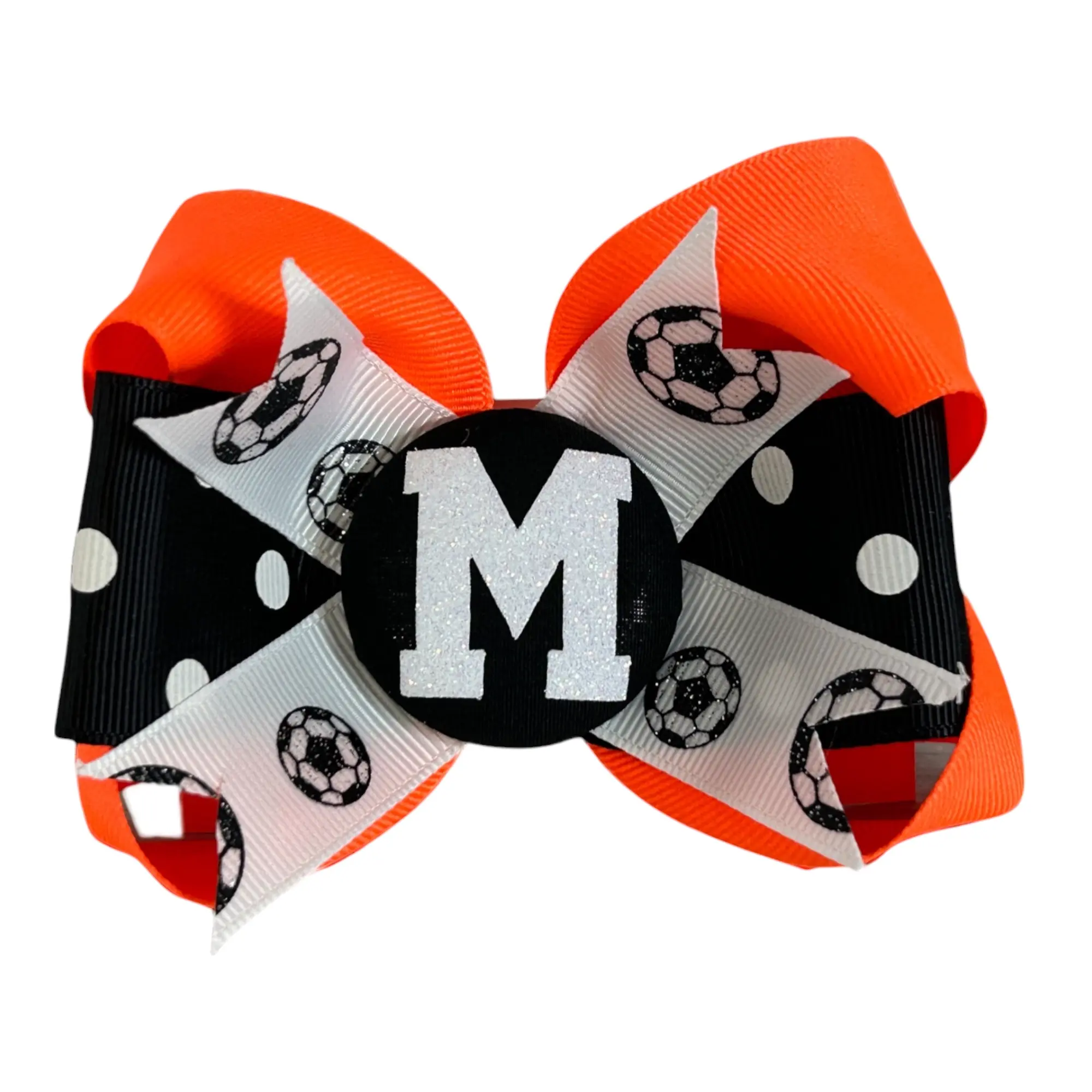 Customize your Colors Soccer Glitter Hair Bow with Personalized Initial
