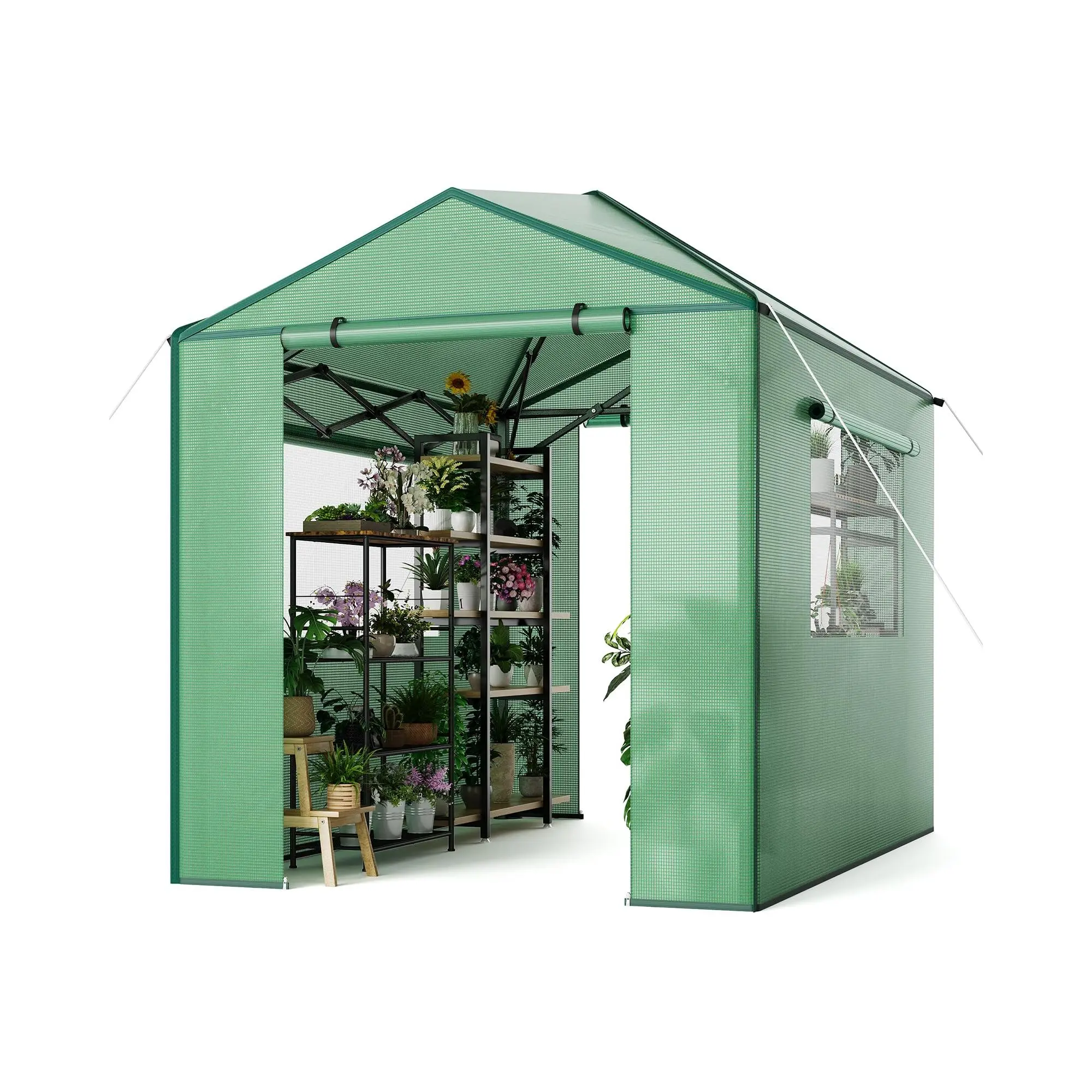 Heavy Duty Pop-Up Walk-In Greenhouse (6x8/8x12 FT), Outdoor Portable Plant House with Roll-Up Zipper Door & Side Windows for Backyard Gardening, Heavy Duty Greenhouse